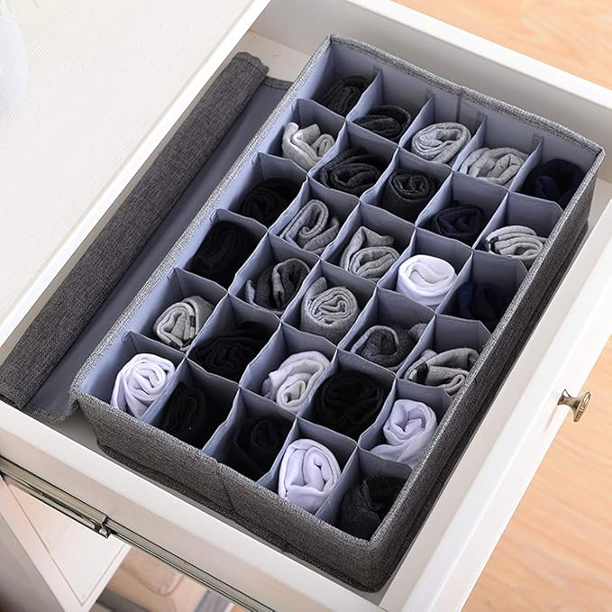 AARAINBOW Underwear Socks Ties Storage Organizer with Lids Foldable Closet Drawer Organizer 30 Cells, Fabric Wardrobe Divider
