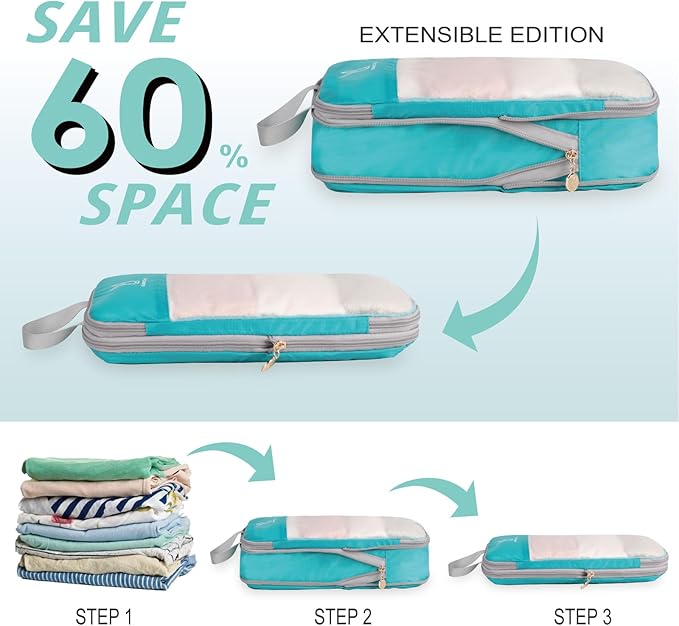 See Through Expandable Compression Packing Cubes, Mesh Travel Packing Cubes for Suitcases, Lightweight Organizers Bag Set for