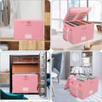 ENGPOW File Box with Lock, Fireproof Document Box with Zipper＆Pockets, Collapsible File Organizer Filing Storage Cabinet with