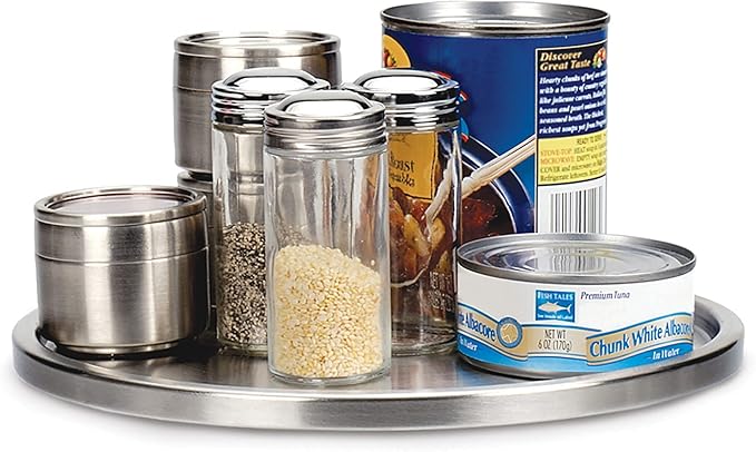 RSVP International Endurance TURN-1 Turntable Lazy Susan, Stainless Steel, 10.5" | Handy in Cabinet, Refrigerator or on Count