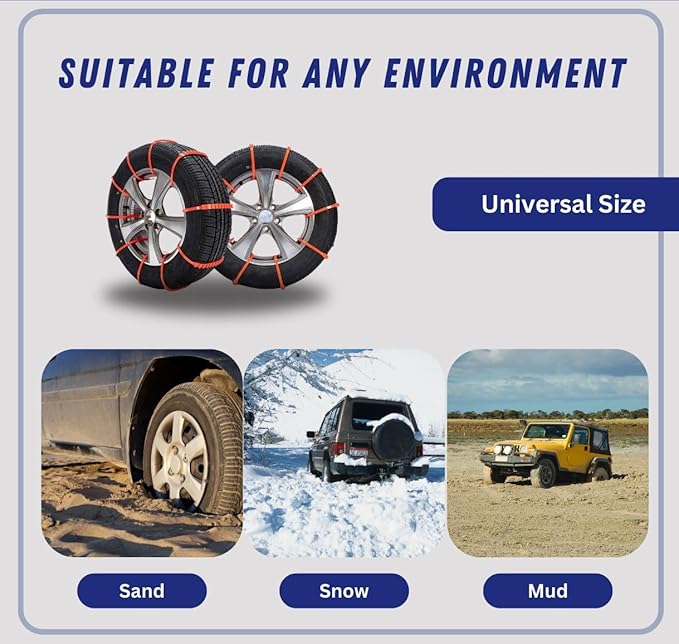 Jeremywell 10 PCS Emergency Anti-Skid Mud Snow Survival Traction Multi-Function Car Tire Chains, Orange, Security Chains for 