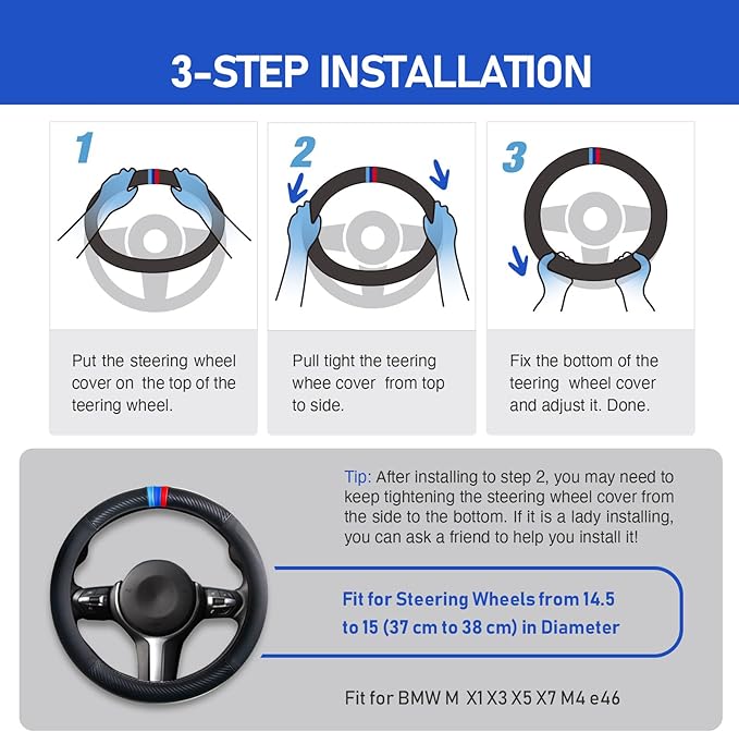 Carbon Fiber Pattern Steering Wheel Cover Sports Steering Wheel High-Grade Leather Set for X1 X3 X5 M