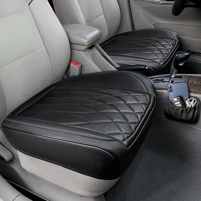 2 Pack Leather Front Car Seat Cover Bottom Car Seat, Universal Anti-Slip Driver Car Seat Protectors with Storage Pocket, Wate