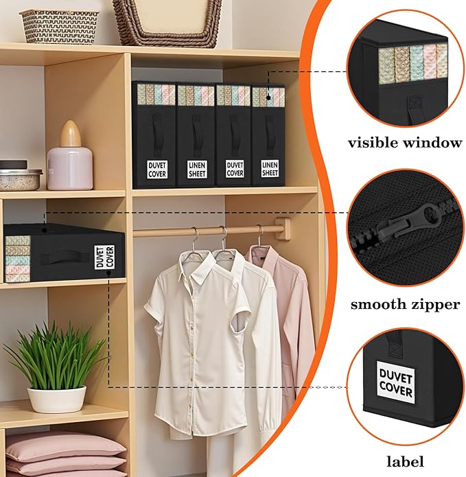 WOWBOX Sheet Organizers and Storage,Closet Bed Sheet Organizer Under Bed Storage and Organization with Label Cards & Clear Wi