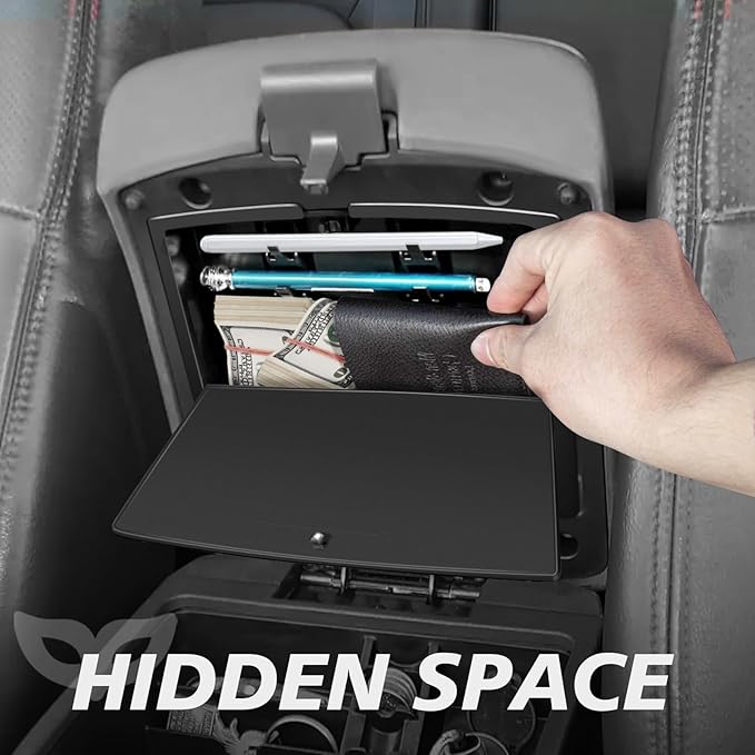 Muslogy Center Console Hidden Organizer Compatible with 2005-2021 Nissan Frontier Accessories One-Touch Armrest Hidden Storage Box Middle Console Insert Secret Organizer Compartment ABS Material