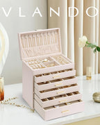 Vlando 6 Layer Large Jewelry Box - Jewelry Holder Organizer, Jewelry Box Organizer for Drawer Necklace Ring Bracelet and Watc