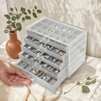 Acrylic Earring Holder Organizer with 5 Drawers Clear Earring Organizer Box with 90 Adjustable Grids Velvet Earring Display C