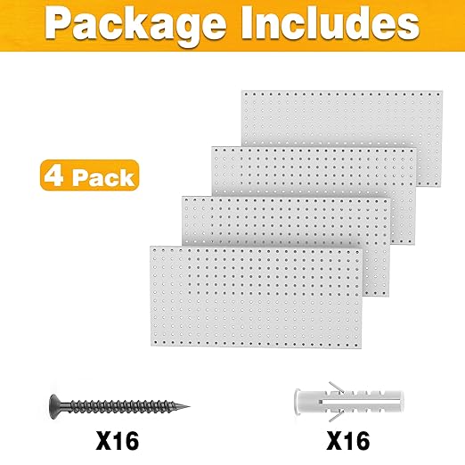 Pegboard Smith Metal Pegboard Panels 12" x 24", 4 Pack Grey Wall Mounted Tool Organizer Boards, Heavy Duty Tool Storage Peg B