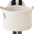 115L Extra Large Woven Cotton Rope Blanket Basket with Handles, Laundry Hamper Storage Bin for Pillows, Comforters,Clothes, T