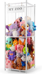 GLDZI Stuffed Animal Storage Zoo, Wooden Stuffed Animal Organizer with Elastic Cords for Boys Girls, Space Saving Toy Plushie