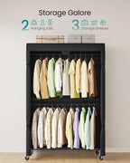 SONGMICS Heavy-Duty Rolling Clothes Rack, Garment Rack, Portable Closet, 43.3-Inch Wide Clothing Rack on Wheels, with Adjusta