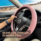 PINCTROT D Shaped Nappa Leather Steering Wheel Cover, Slim Fit No Bulk Design, One Piece Leather with Breathable Perforation,