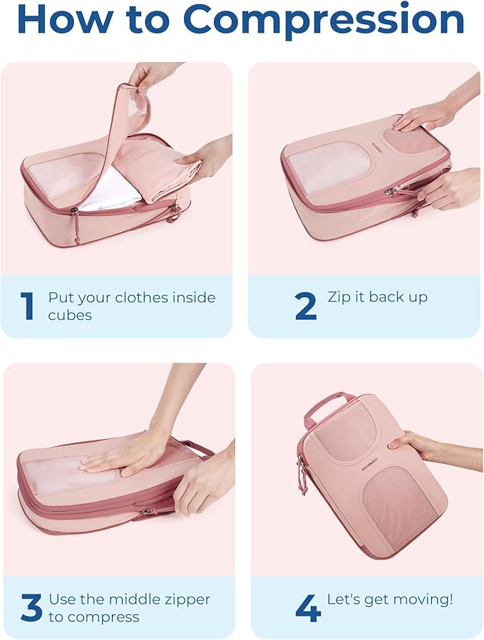 BAGSMART Compression Packing Cubes, 6 Set Packing Cubes for Suitcases, Lightweight Suitcases Organizers Bag Set & Compression
