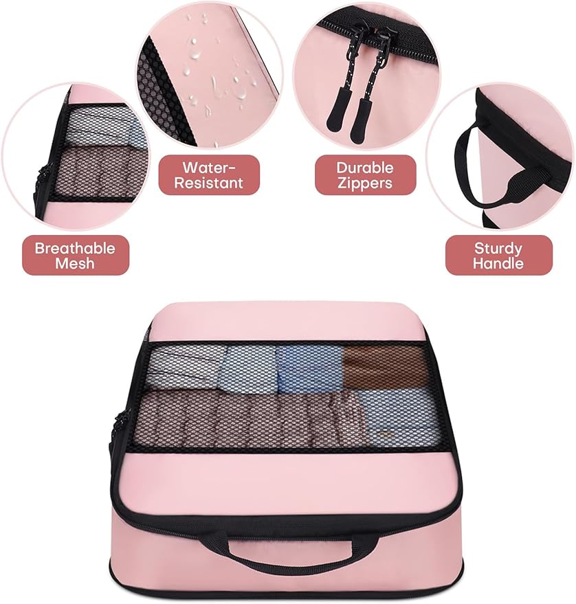 SDGFUI 6 PCS Set Compression Packing Cubes for Travel, Lightweight Packing Organizer Bags Travel Essentials for Carry On, Sui