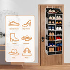 8-Layer Over The Door Shoe Organizer with 16 Compartments, Pockets Heavy-Duty Non-Woven Fabric Hanging Shoes Storage Rack,Han