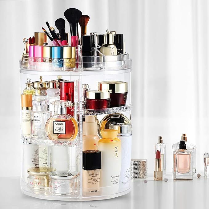 Boxalls Makeup Organizer Rotating, 8-Layer Large Capacity Cosmetics Organizer, 360 Adjustable Skincare Spinning Stand, Clear 
