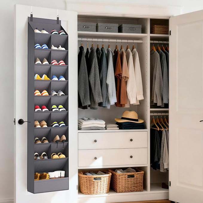 Lifewit 10 Tier Over the Door Shoe Organizer with 19 Large Deep Pockets, Fabric Hanging Shoes Shelf for Closet, Dorm Storage,