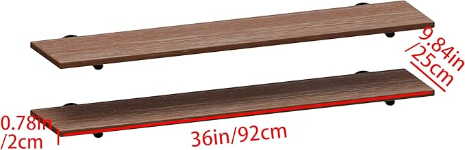 IEO 36 Inch Industrial Pipe Shelving Shelves,Solid Pine Long Floating Shelves for Wall, Wood Wall Shelf 9.84 Inch Extra Depth