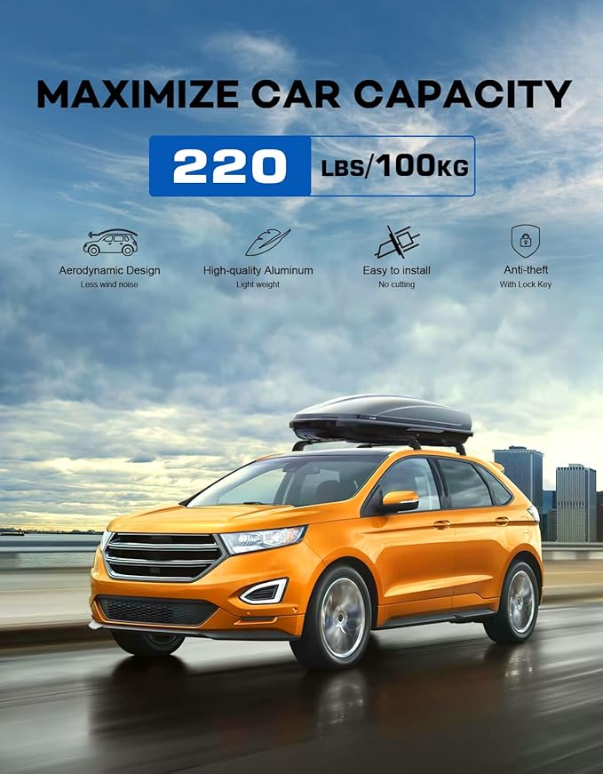 Roof Rack Cross Bars 220lbs Compatible with Ford Edge 2015-2024,Heavy Duty Aluminum Lockable Roof Rails Crossbars Cargo Canoe Black Rooftop Cargo Carrier Luggage.