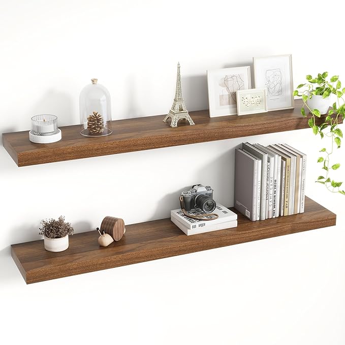 40 Inch Floating Shelves, 8 Inch Deep Floating Shelves for Wall, Hanging Shelf with Invisible Brackets, Deep Shelves for Bath