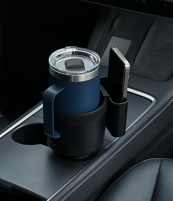 Seven Sparta Cup Holder Expander with Phone Holder & Cable Access, 3-in-1 Car Organizer, Side Storage Box for Phone/Cards, Co