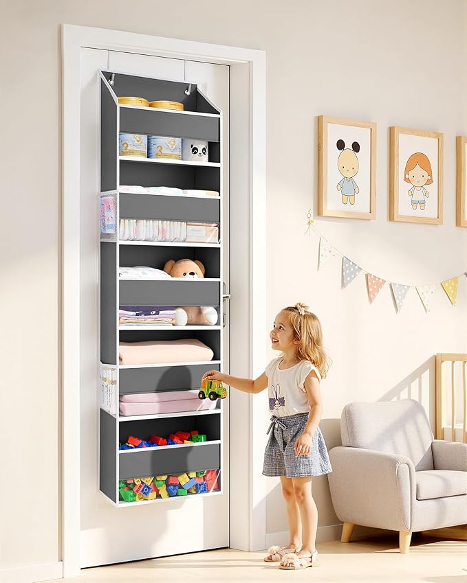 ULG Over-the-Door Organizer 5 Tiers, Large Pocket Hanging Rack with 4 Mesh Side Pockets, Space Saving Closet Door Organizer f