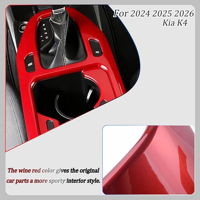 Center Console Frame Cover,for Kia K4 2024 2025 2026, Gear Shift Panel,Cup Holder Trim - Wine Red Protective Accessories