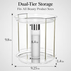 Delamu Rotating Makeup Organizer for Vanity, 2 Tier Skincare Organizer for Bathroom Counter, Spinning Perfume Organizer Cosme