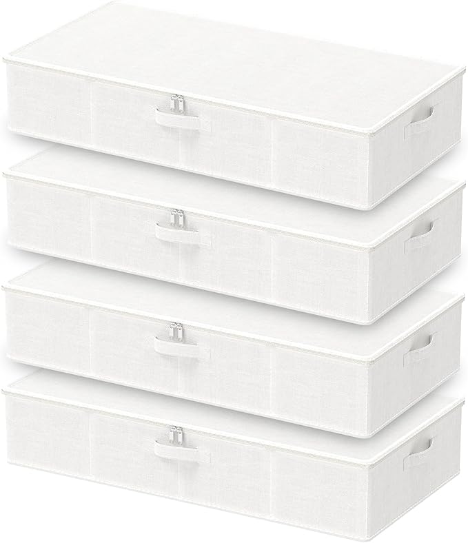 Under Bed Storage Bins, Closet Containers Organizers, Foldable Basket with Zippered, for Blankets, Clothes, Comforters, 4 Pac