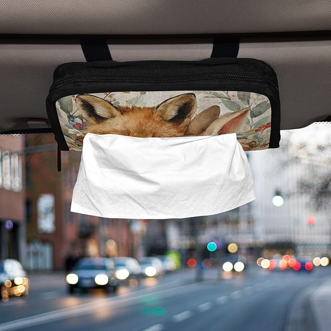 Car Tissue Holder Car Visor Organizer Tissue Box Holder for Car Sun Visor Organizer with Car Vehicle Accessories Essentials Interior for Women Men Fox Bunny Holly Fruit Beige