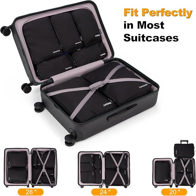 8 Set Compression Packing Cubes for Travel, Waterproof Luggage Organizers, Suitcase Organizer Set for Carry-On & Checked Bagg