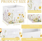 Geelin 6 Pcs WildFlower Cube Storage Bins 11 Inch White Storage Basket with Handle, Preppy Girls Organizer Basket, Collapsibl