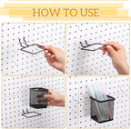 Colingmill 6 Sets Pegboard Cups with Hooks Pegboard Pencil Holder Bin Organizer Black Square Peg Board Accessories Metal Penc