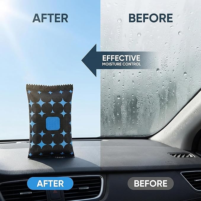 Car Dehumidifier Bags, 4 Pack Reusable Silicone Desiccant Bag with Color Indicator Silica Gel Packets for Windshield Fog &