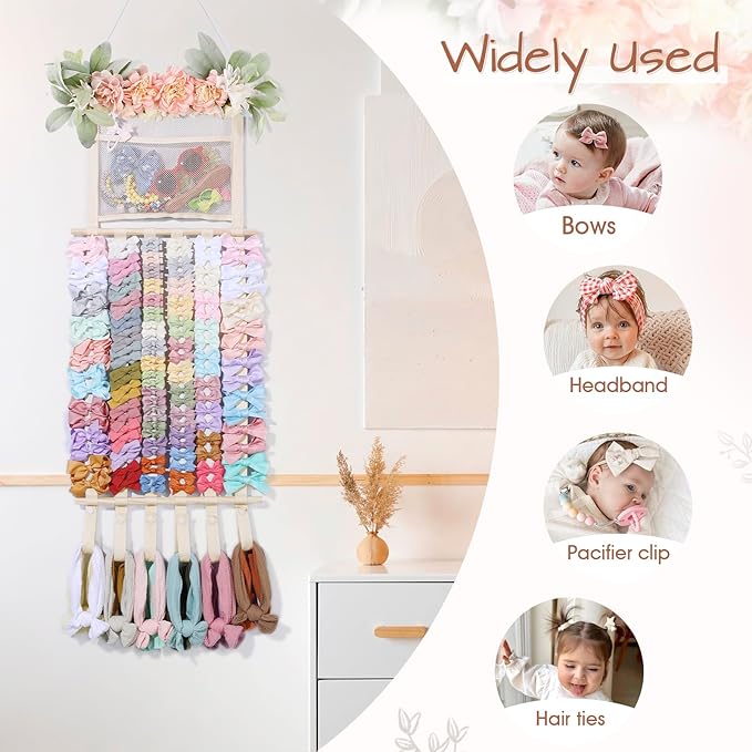 POVETIRE Headband Holder Hair Bows Organizer for Girls, Hair Accessories Display Storage Wall Hanging Decor for Baby Nursery 