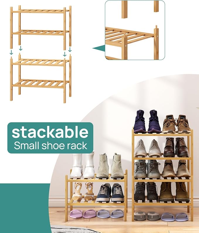 viewcare Small Shoe Rack, 2-Tier Shoe Rack for Entryway, Bamboo Wood Shoe Shelf for Closet & Hallway, Long 17.2IN | Beautiful