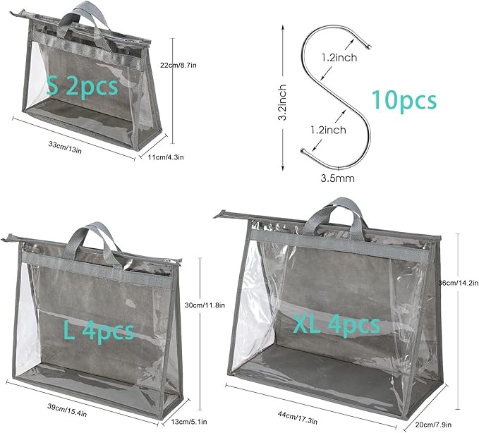 CINPIUK 10 Set Handbag Storage Organizer Dust Bags for Purses Handbags Closet, Clear Purse Protector Storage Bag Dust Cover f
