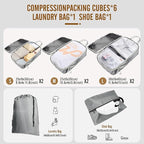 8 Set Compression Packing Cubes for Travel, Expandable Luggage Organizer with Shoe Bag & Laundry Bag - Lightweight Suitcase &