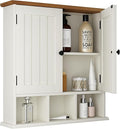 ChooChoo Bathroom Cabinet Wall Mounted 2-Door with 3 Open Shelves， Wooden Medicine Cabinets with Adjustable Shelf，Space Saver