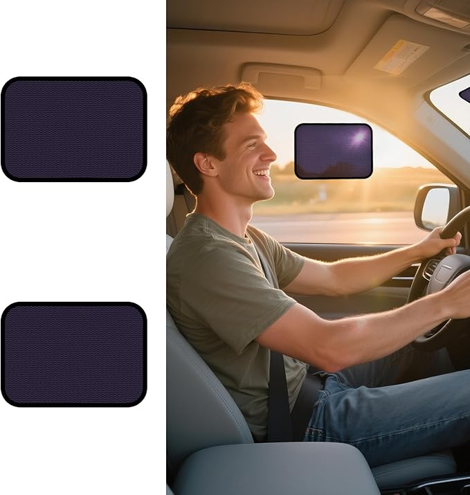 XCBYT Square Car Window Shades for Side & Windshield - 2 Pack Static Cling Driver Side Window Sun Shade, Glare Blocker Car Sun Shade with Durable Mesh & Dark PVC Film, Universal Fit (9.84" x 7.09")
