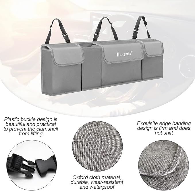 Car Trunk Organizer and Storage, Backseat Hanging Organizer for SUV, Truck, MPV, Waterproof, Collapsible Cargo Storage Bag