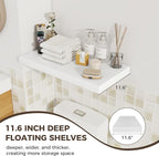 Fun Memories 24 x 12 Inch Deep Floating Shelves, 12 Inch Deep Rustic Wooden Book Shelf, Extra Deeper & Thicker Hanging Shelve