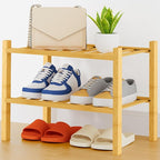 Smiry Shoe Rack, 2 Tier Thick Small Bamboo Shoe Organizer, Stackable Free Standing Wooden Shoe Storage Shelf for Closet, Entr