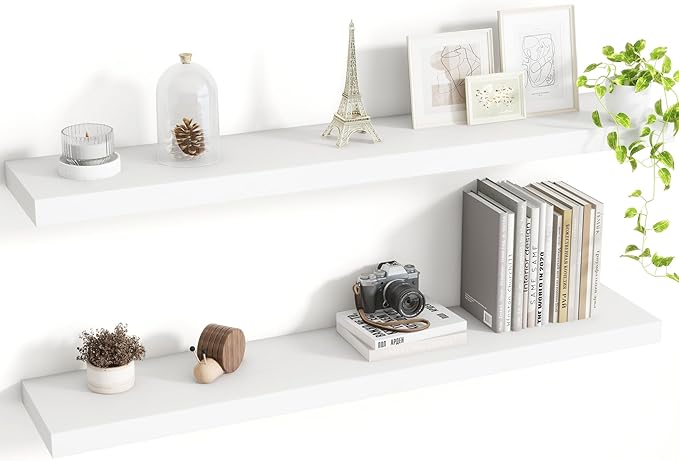 40 Inch Floating Shelves, 8 Inch Deep Floating Shelves for Wall, Hanging Shelf with Invisible Brackets, Deep Shelves for Bath
