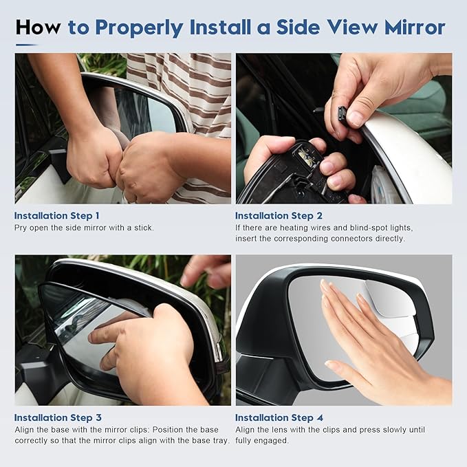 Blind Spot Mirrors for 2013-2025 RAV4, 2014-2024 4runner, 2016-2025 Tacoma, Power Heated Mirrors for Anti-Fog with Passenger Side Mirror Replacement, Durable Backing Plate OE# 8793142E50 879310R280
