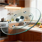 23" Large Glass Lazy Susan for Dining Table Kitchen Round Clear Turntable Serving Tray with 6 Rotating Wheels, Spin Table Cen