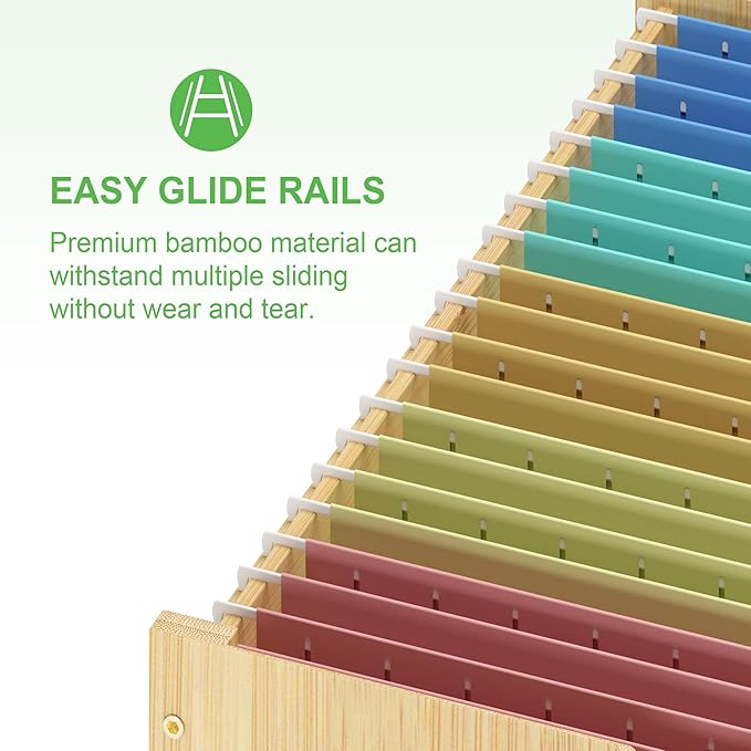 Hanging File Box Organizer for Letter Size, Bamboo Acrylic File Folder Storage with Lid Clear Moving Boxes Wooden with Handle