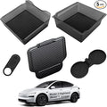 2025 Tesla Model 3 Highland & Model Y Juniper Center Console Organizer Tray 5PCS Set for 2024-2026, Hidden Storage Box with Cup Holder and Armrest Drawer Organizer, Matte Black, Tesla Accessories