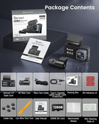 Dash Cam Front and Rear - Sarmert C4 Dual 4K Built-in GPS and 5G WiFi, Free 128GB Card Included, HDR Night Vision, WDR, 4K UH