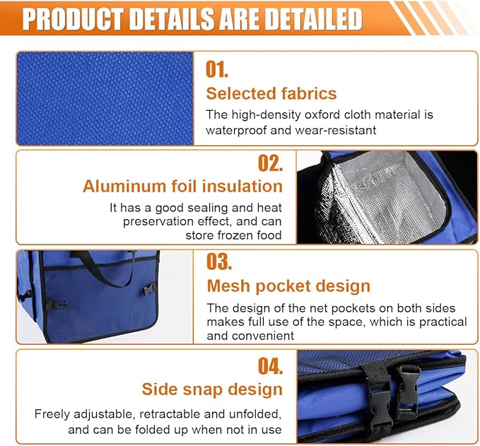 Car Trunk Organizer, Oxford Fabric Waterproof & Anti-Slip Vehicle Storage Box with Leak Proof & Insulated Cooler Bag, Large Cap